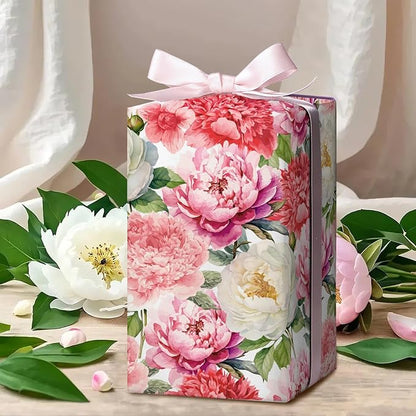 WRAPAHOLIC Floral Wrapping Paper Roll - Mini Roll - 17 Inch x 9.8 Feet - Red Pink Flower Wrapping Paper Perfect for Girls Women Birthday, Wedding, Bridal Shower