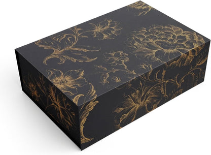 Sorarto Luxury Keepsake Gift Box | Black Gold Floral Decorative Boxes with Magnetic Lids for Presents, Wedding Memory Box, and Bridal Gifts. 13.5" x 9" x 4.3"