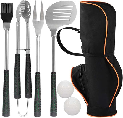 POLIGO 7PCS Golf-Club Style BBQ Tools Set Grilling Tools with Rubber Handle - Stainless Steel Grill Accessories for Outdoor Grill Set Premium Grill Utensils Set Christmas Birthday Gifts for Men Dad