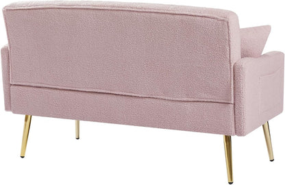 hansones Modern Velvet Armchair with Gold Metal Legs and Side Pockets, Tufted Backrest, Perfect for Living Room, Bedroom Or Office (32.6" Pink)