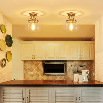 WUZUPS Chandelier Rustic Farmhouse Industrial Round Semi-flushmount Ceiling LED Light Fixture with Clear Glass Shades for Bathroom Kitchen Foyer Entryway, H 10" x W 10", E26 Base, Brushed Nickel