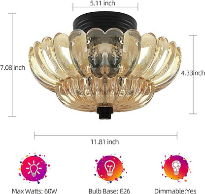 Semi Flush Mount Ceiling Light,Modern Brown Ceiling Light Fixture with Clear Glass for Living Room Hallway Close to Ceiling Light Fixture,Kitchen Lighting Fixtures Ceiling,Bulbs Not Included