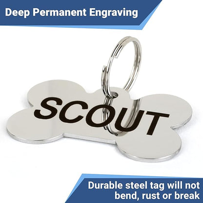 GoTags Stainless Steel Pet ID Tags, Personalized Dog Tags and Cat Tags, up to 8 Lines of Custom Text, Engraved on Both Sides, in Bone, Round, Heart, Bowtie and More (Rectangle, Regular (Pack of 1))
