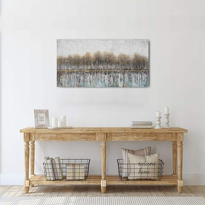 NdcSkyArt Canvas Wall Art for Bedroom, Tree Farmhouse Wood Neutral Watercolor Painting Gray Brown Silver Birch Prints for Rustic Home Living Room Sofa Background Decor