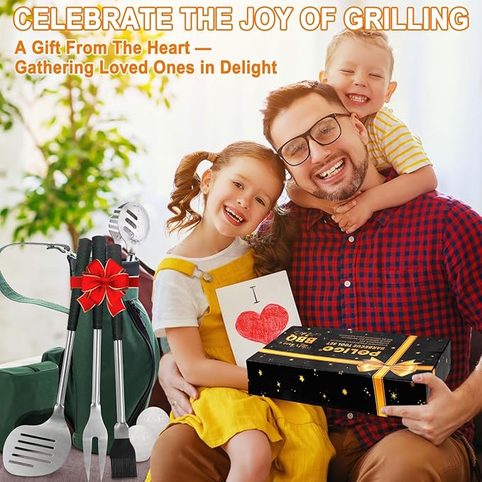 POLIGO 7PCS Golf-Club Style BBQ Tools Set Grilling Tools with Rubber Handle - Stainless Steel Grill Accessories for Outdoor Grill Set Premium Grill Utensils Set Christmas Birthday Gifts for Men Dad