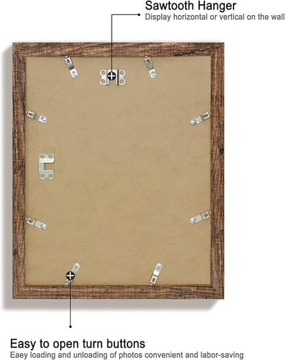 11x14 Picture Frame Set of 4 with Tempered Glass, Rustic Frame Display 8x10 Pictures with Mat or 11 x 14 Without Mat, Wooden Photo Frames for Wall Mounting