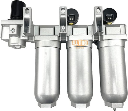 1" NPT SUPER DUTY Industrial Grade 4 Stages Filter Coalescing Desiccant Dryer Regulator System For Compressed Air Lines, Metal Bowls, Great For Paint Spray And Plasma Cutter (MANUAL DRAIN)