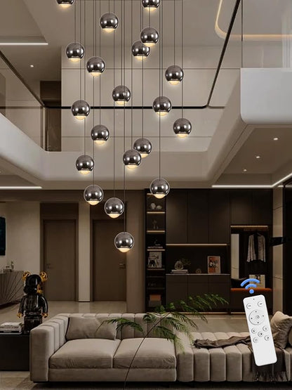 Farmhouse Crystal Chandelier, Luxury Hanging Lights High Ceiling Pendant Lighting for Foyer Staircase 24 Lights Black Chandelier Dimmable 2700k-6000k