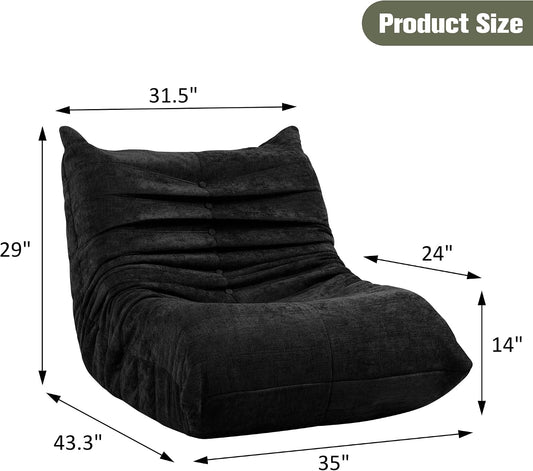 Vongrasig Bean Bag Chair for Adults, Line Fabric Lazy Sofa Couch, Memory Foam Filled Bean Bag Lounge Chair Perfect for Living Room, Bedroom and Office, Black