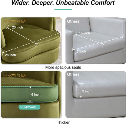 Hyfirm Modern Accent Chair, Swivel Barrel Armchair for Living Room, Button Tufted Velvet Comfy Chairs, Round Upholstered Single Sofa Seating with Gold Base, Green
