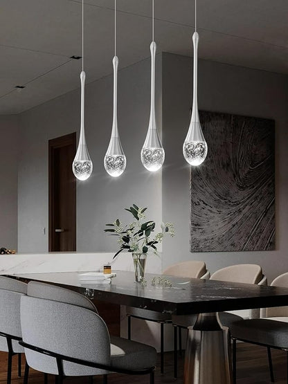 Dining Room Light Fixture 4-Light Silver Kitchen Island Lighting Industrial Linear Crystal Chandeliers for Dining Room Pendant Light Fixture for Living Room Hallway Bedroom