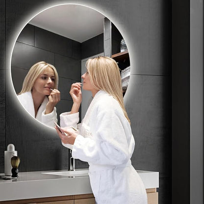 Bathroom Mirror with 3 Colour LED Lights, Lighted Bathroom Makeup Wall Mounted Mirror with Demister Pad, Touch Switch Mirror for Entryway, Bathroom, Vanity(35.4"/90cm)