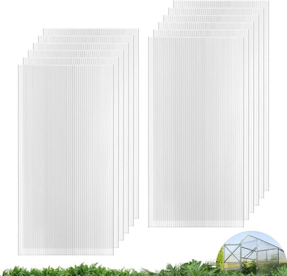 UMIG 12 PCS 4' x 2' x 0.24'' Polycarbonate Greenhouse Panels, Twin-Wall Waterproof UV Protected Corrugated Plastic Roof Panels Sheets, Clear Replacement Panels for Greenhouse, Outdoor, Plant