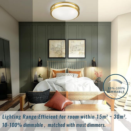 18 inch Ceiling Light Fixture Flush Mount Gold, 36W Large Living Room Ceiling Light LED, Dimmable Kitchen Lighting Fixture for Bedroom, Bathroom, Living Room