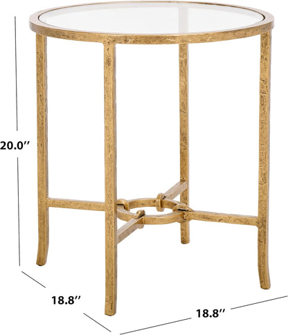 SAFAVIEH Couture Collection Tauri Brass Metal Glass Top Round Accent Table (Fully Assembled)