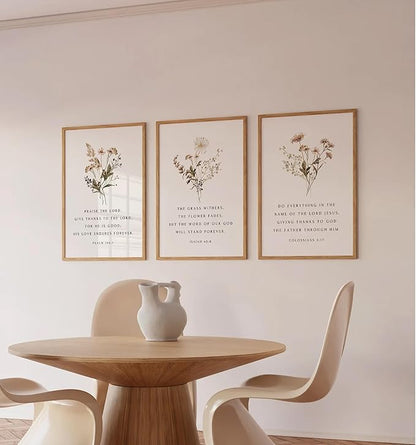 Wildflower Bible Floral Canvas Wall Art Christian Verses Floral Paintings Pictures Wall Decor Botanical Scripture Room Posters Prints for Bedroom Living Room Office Christian Scene Home Decorate