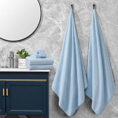 Blue Bathroom Towels Set Of 4, 35x70 Inches Oversized Bath Towels Extra Large Microfiber Shower Towels Textured Ultra Soft Absorbent Quick Dry Towel Bath Sheets Towels For Adults Bathroom Hotel Spa