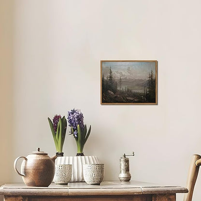 Floating Framed Canvas Wall Art - Majestic Mountain Forest Landscape Wall Decor - Natural Scenery Pictures Paintings Prints for Living Room Bedroom Bathroom Home Decoration 8x10 inch