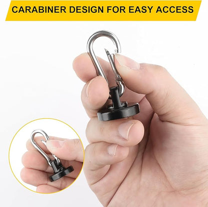 DIYMAG Black Magnetic Hooks, 110LBS Heavy Duty Neodymium Magnetic Hooks with Swivel Carabiner Hook,Great for Your Refrigerator and Other Magnetic Surfaces, Pack of 15