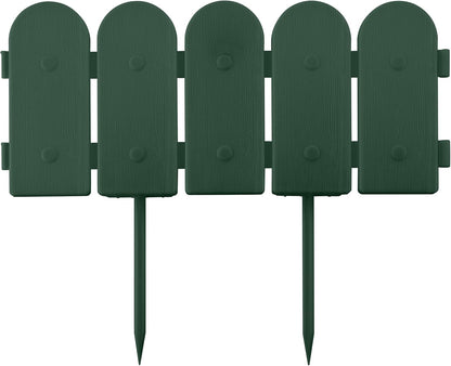 Evelyne Garden Border Edging: Wooden Fence Design - 16pcs Green Yard Landscaping Fence Liner Lawn Edge Barrier - 20ft Kit of Decorative Lawn Landscape Panels Elements -Landscaping Edging-GMT-10374-B16
