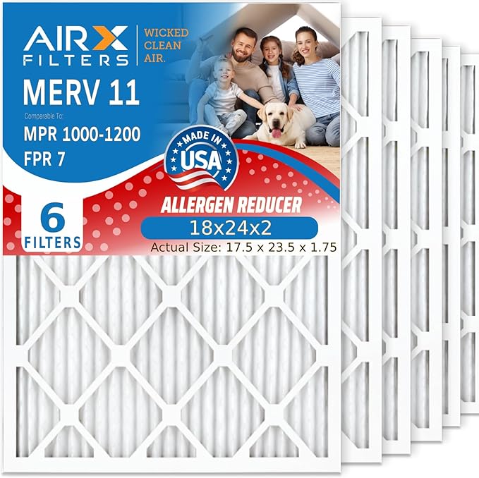 AIRX FILTERS WICKED CLEAN AIR. 18x24x2 Air Filter MERV 11 Electrostatic Pleated Air Conditioner Filter 6 Pack HVAC AC Furnace Filters