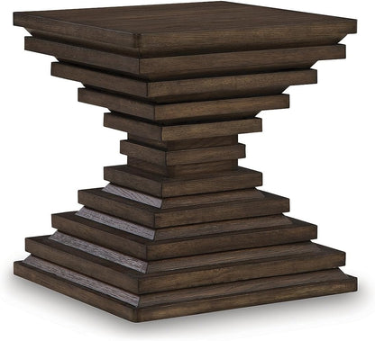 Signature Design by Ashley Hannodream Modern End Table with Architectural Geometry Design, Dark Brown