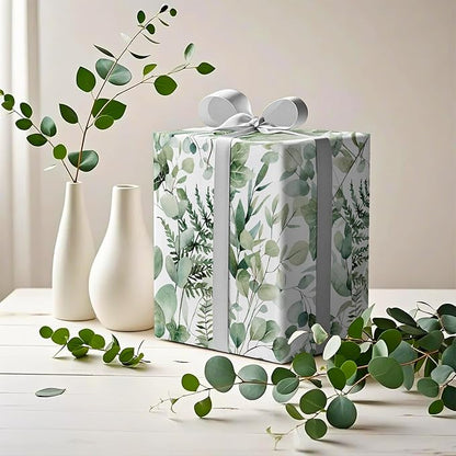 WRAPAHOLIC Eucalyptus Leaves Wrapping Paper Roll - Mini Roll - 17 Inch x 33 Feet - Greenery Wrapping Paper Perfect for Birthday, Wedding, Bridal Shower