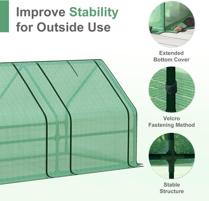 Aoodor 9 x 3 x 3 ft Mini Greenhouse with 3 Zipper Doors, Water-Resistant, UV-Protected for Flowers, Vegetables, and Herbs, Green