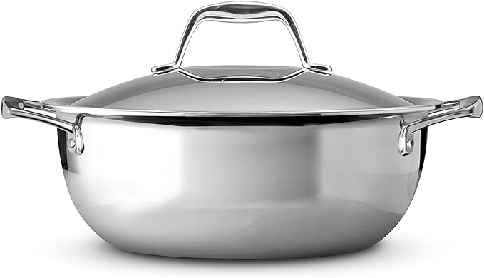 Tramontina Signature Tri-Ply Clad Stainless Steel 4-Quart Universal Pan with Lid, Induction-Ready Cooking Pan, Dishwasher-Safe, NSF-Certified, Made in Brazil
