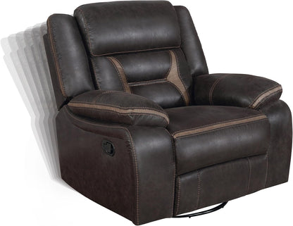 Coaster Home Furnishings - Greer - Leatherette Upholstered Swivel Glider Recliner Chair with Pocket Coil Cushions, Padded Armrests, Contrasting Stitching - Living Room - 41-Inch - Brown - 651356
