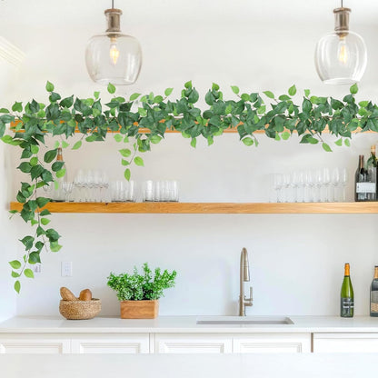 Dremisland 2 Strands Artificial Scindaps Vines Garland 6.7ft Fake Vines Ivy Garland Silk Green Leaves Faux Hanging Plants Greenery Decoration for Bedroom Wall Patio Party Wedding Decor (Ivy, 2PCS)