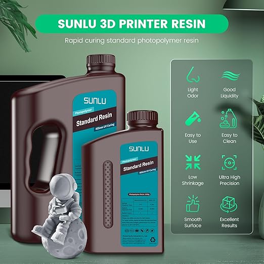 SUNLU 3D Printer Resin Bundle, 395 to 405nm UV Curing 3D Printing Liquid Photopolymer Resin, Low Shrinkage and High Precision,(Grey+Black+White+Beige,1kg Per Bottle,4kg in Total)