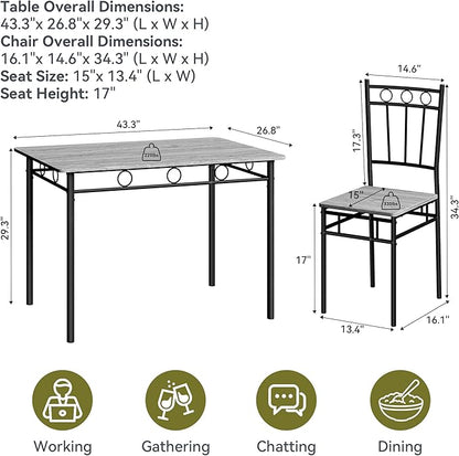 5 Piece Dining Table Set, Wood Kitchen Table and Chairs for Small Space,Breakfast Nook,Easy Assembly,Grey