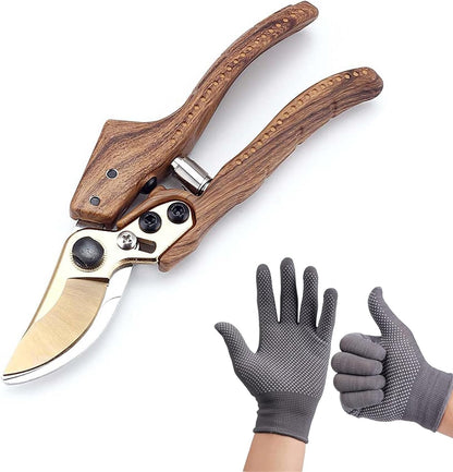 Bypass Pruning Shears scissors 25mm/0.98" Branch Cut Capacity Garden Clippers Gardening Scissors Sharp Stainless Steel Blade with 1 Pair Reusable Slip-Proof Gloves for Garden Orchard