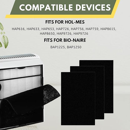 Nispira True HEPA (2) + Carbon Pre Filter Replacement (4) Compatible with Holmes Air Purifier HAPF600 HAPF600D HAPF600D-U2 Filter B