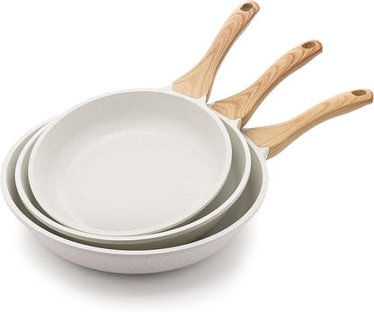 SENSARTE Nonstick Frying Pan Skillets, White Ceramic Coating Omelette Pans, Healthy Cookware Chef's Pan, Free of Intentionally Added PTFE & PFAS (9.5+11+12.5 Inch)