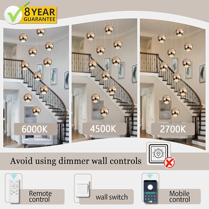 10-Light LED Staircase Gold Chandelier Crystal Ceiling Lights Large Chandeliers for High Ceilings, Entryway Modern Lighting Fixture Villas and Stairs