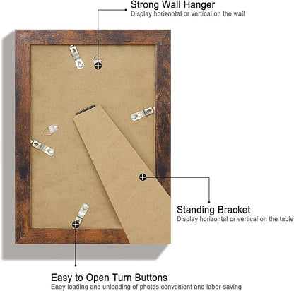 6x9 Picture Frame Set of 4, High Definition Real Glass Rustic Frame, 6 x 9 Wood Photo Frames for Tabletop Display and Wall Mounting