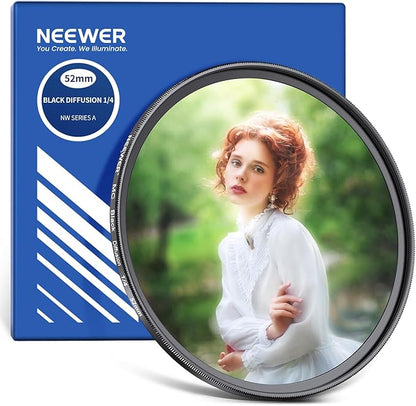NEEWER 52mm Black Diffusion 1/4 Filter Dreamy Soft Cinematic Effect Filter Ultra Slim Water Repellent Scratch Resistant Optical Glass Multiple Nano Coatings for Video/Vlog/Portrait Photography