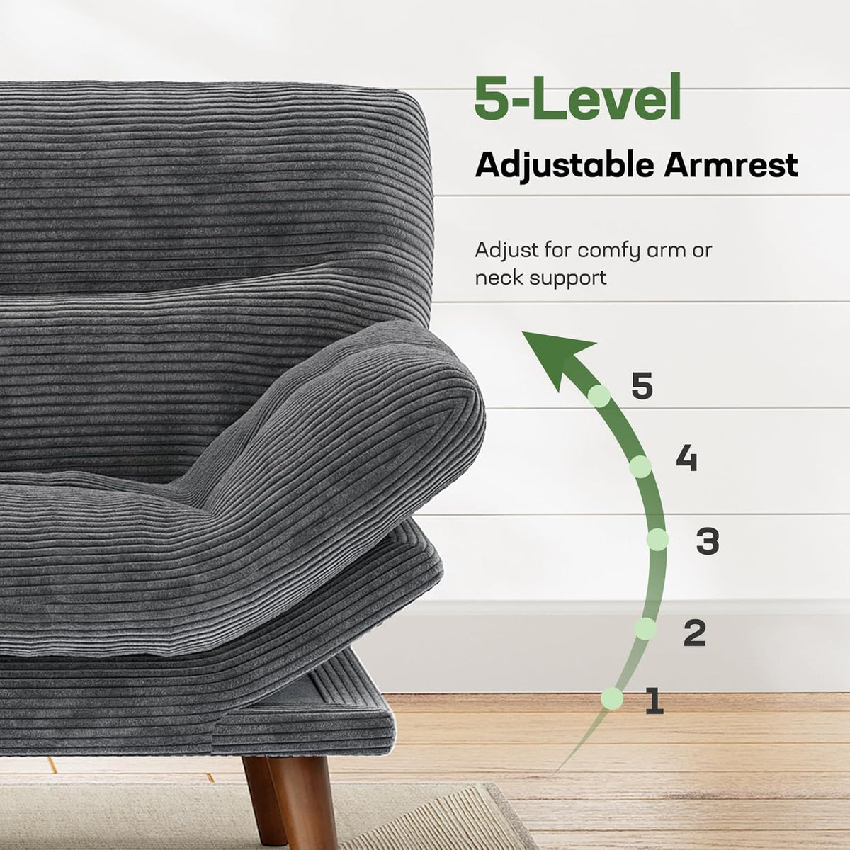 Marsail 66.02" Futon Sofa Bed, Convertible Couch & Sleeper Sofa, Light Grey | Versatile 2-in-1 Futon Sofa Bed with Adjustable Backrest & Armrests, Perfect for Small Apartments & Guest Rooms