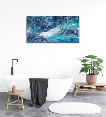 NINEASO Blue Abstract Canvas Wall Art - Turbulent Abstract Ocean Picture Blue Green Teal Wall Decor Roaring Waves Canvas Painting Abstract Prints Artwork for Living Room Bedroom Decoration 20" x 40"