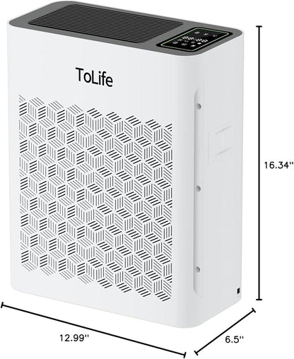 Tolife Air Purifier Large Room, Air Purifiers for Home Pets Hair with Washable Filter, Air Cleaner for Bedroom up to 1095 Ft² Dust Smoke Odor, Sleep Mode, Timer, White