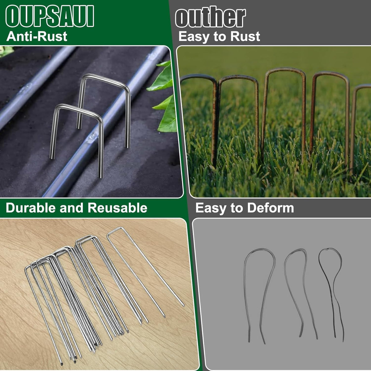 10 Inch 11 Gauge Galvanized Landscape Staples Stakes for Decoration, 25/100/200pcs Garden Metal Stakes for Weed Barrier Fabric, Fence Stakes, Tent Stakes (10in, 200pcs)