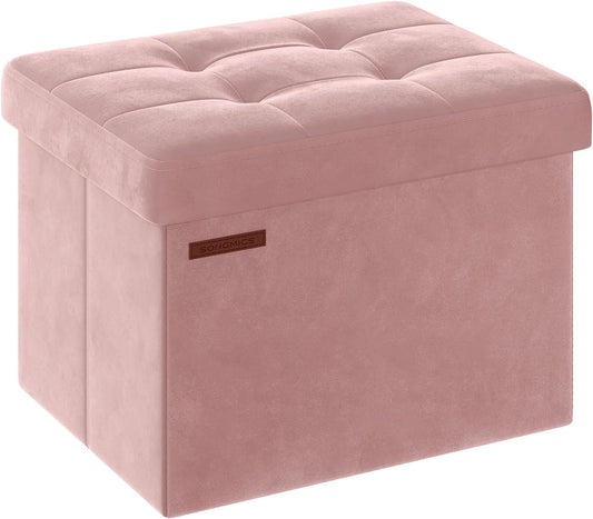 SONGMICS Storage Ottoman, Foldable Small Ottoman Foot Rest, 12.2 x 16.1 Inches Foot Stool, Load up to 286 lb, for Living Room, Bedroom, Dorm, Jelly Pink ULSF200R01