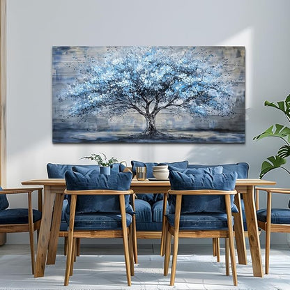 Canvas Wall Art for Living Room Large Wall Decor for Office Bedroom Decorations Blue Tree Landscape Pictures Abstract Paintings Artwork Room Wall Mural Aesthetic Home Decor 30x60 in
