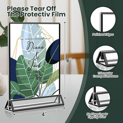 15 Pack Acrylic Sign Holder 4x6, Wedding Black Frame Table Number Holders Vertical, Clear Picture Frames Flyer Stands Tables Menu Holder, Double Photo Paper Display Holder for Party, Home, Office