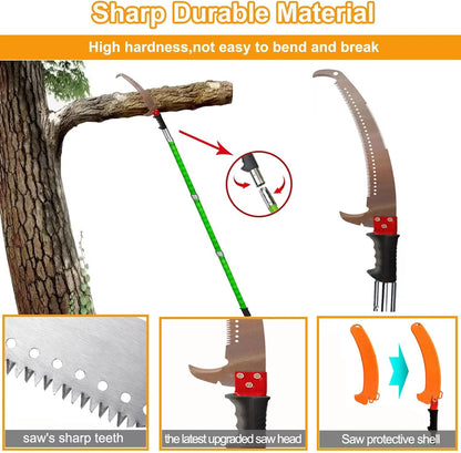 Manual Pole Saw 30 FT Extendable Tree Pruner High Branches Trimming for Pruning Palms and Shrubs with Long Handle (Green)