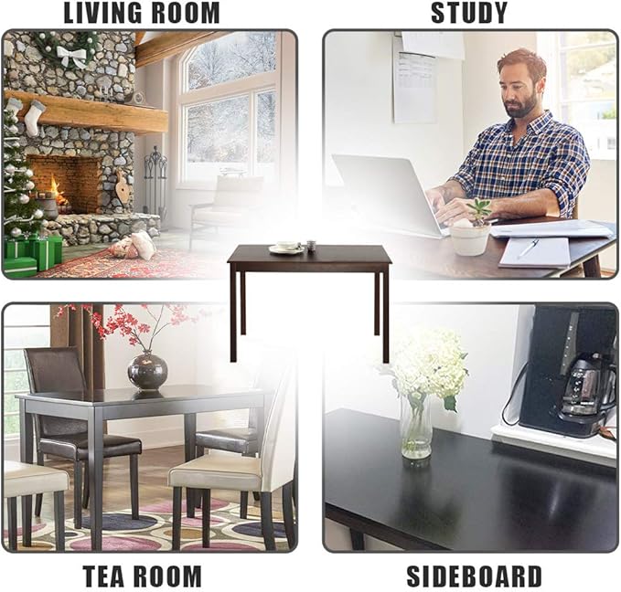 Dining Table for 4 People Kitchen Table with Wood Legs Dinner Table for Apartment Living Room Dining Room Office Kitchen Home Furniture Rectangular Modern, Brown