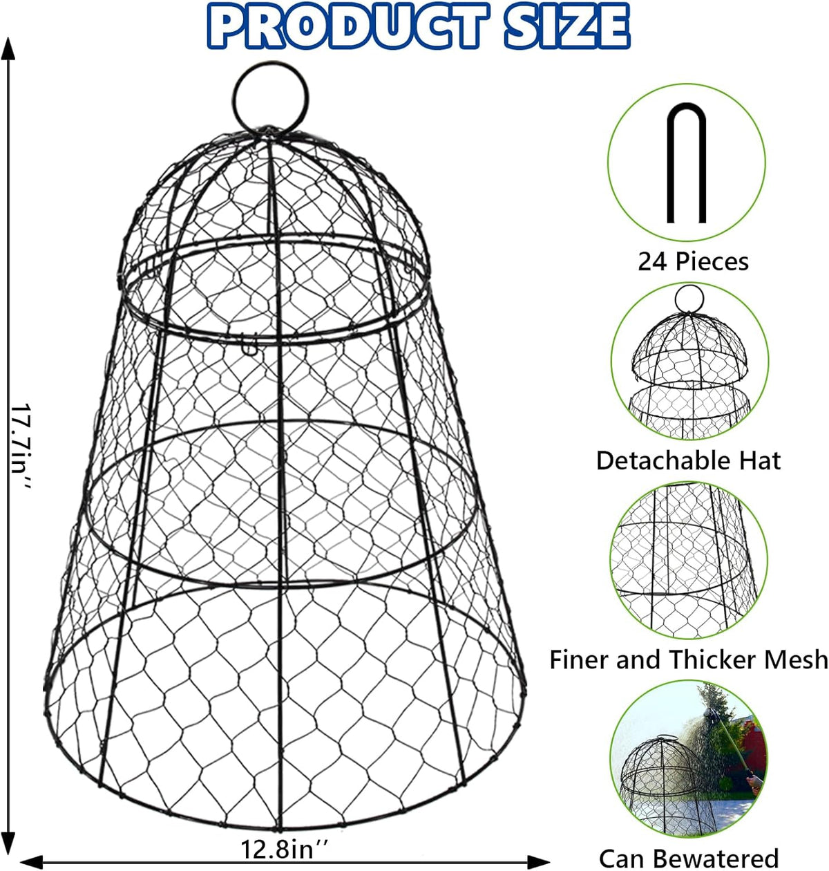 Garden Cloches for Plants - Set of 6 Chicken Wire Plant Cages and Plant Protectors from Animals, 17.7" H x 12.8" D, Outdoor Vegetable and Flower Cages, Sapbontchi Chicken Wire Cloche