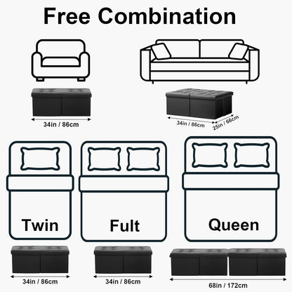 AmasSmile Footrest Ottoman Storage Bench,34" Leather Folding Chest,Black | Large Ottoman with Storage,Thicker Foam Padded Seat,Livingroom,Dorm,Bedroom,Entryway,Easy to install,34 x 13 x 13in
